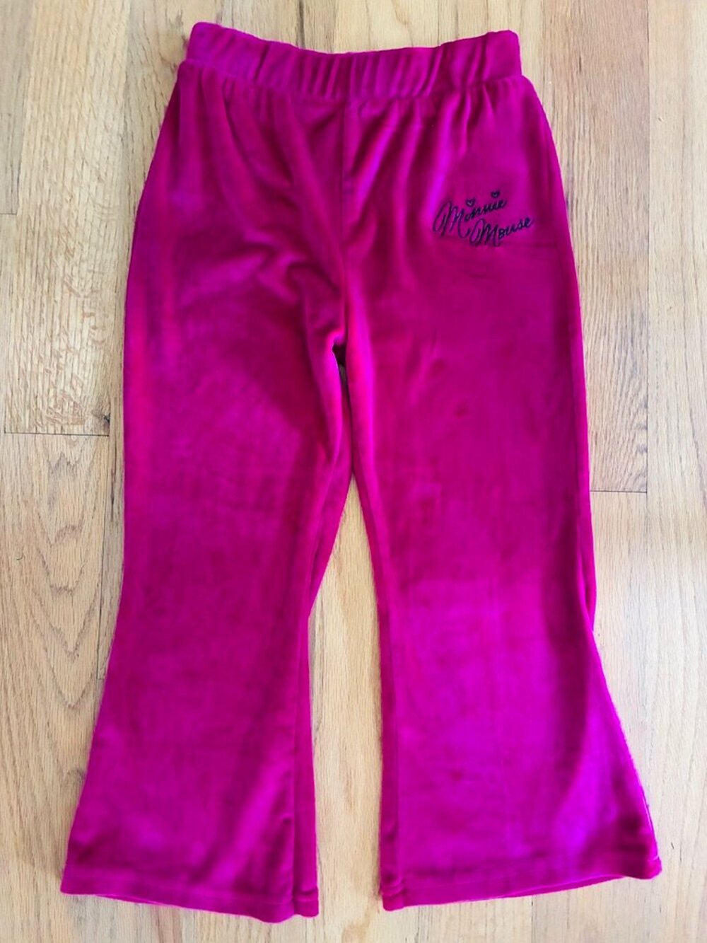 Disney Junior Minnie Mouse Girls Hot Pink Fuschia Velour Flare Pants Size 6